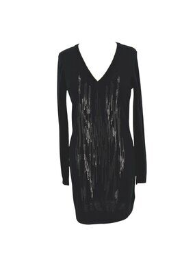 Ted Baker Black Sequin Wool-Silk Long-Sleeve Knit Dress Size 3 US 8 Medium